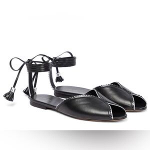 The Row Charlotte Bicolor Black Leather Tassel Tie Sandals EU 39